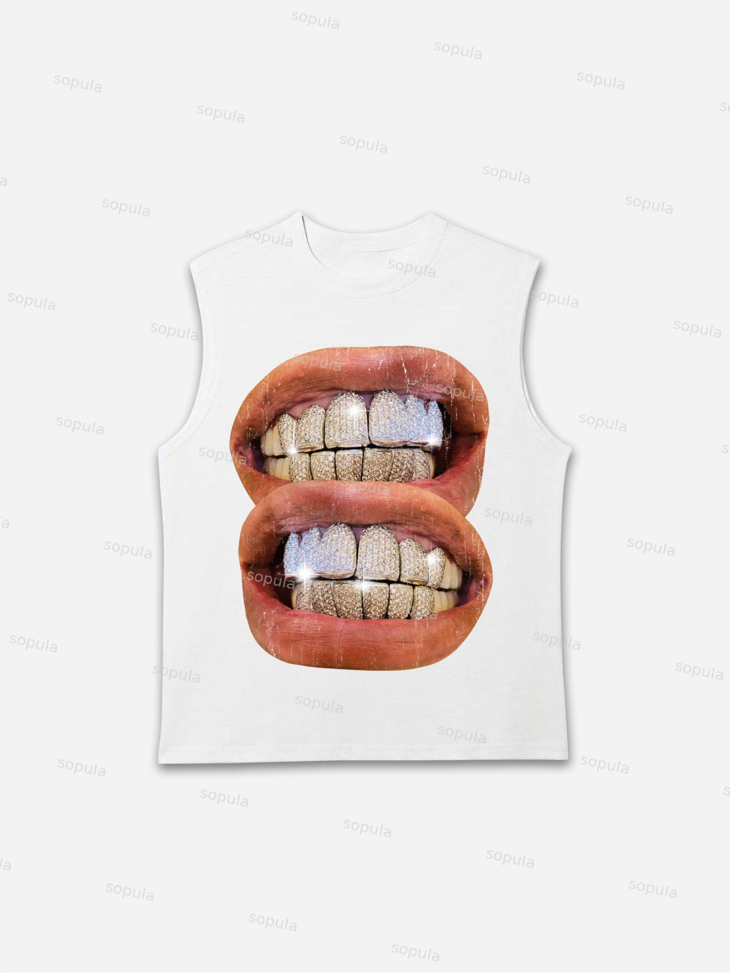 Street Vintage Diamond Braces Lip Graphic Tank Top Product Image