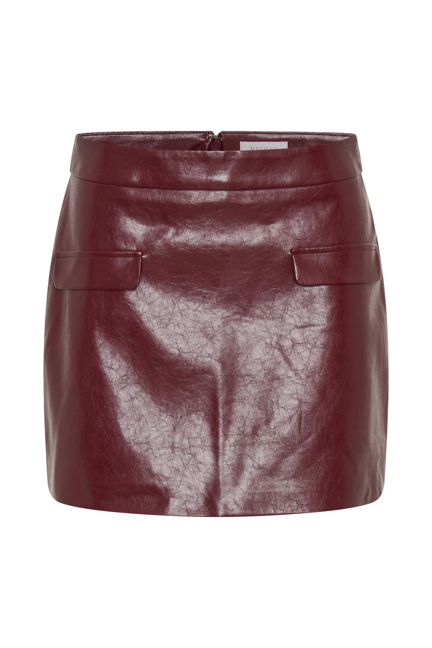 Coralia Faux Leather Bubble Mini Skirt - Cherry Red Product Image