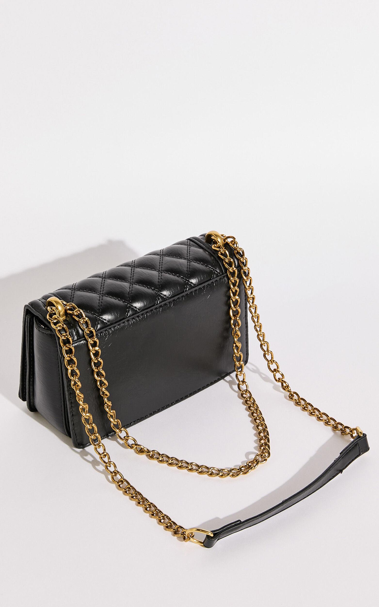 Rome Bag - Quilted Cross Body Bag with Hardware Detail in Black Product Image