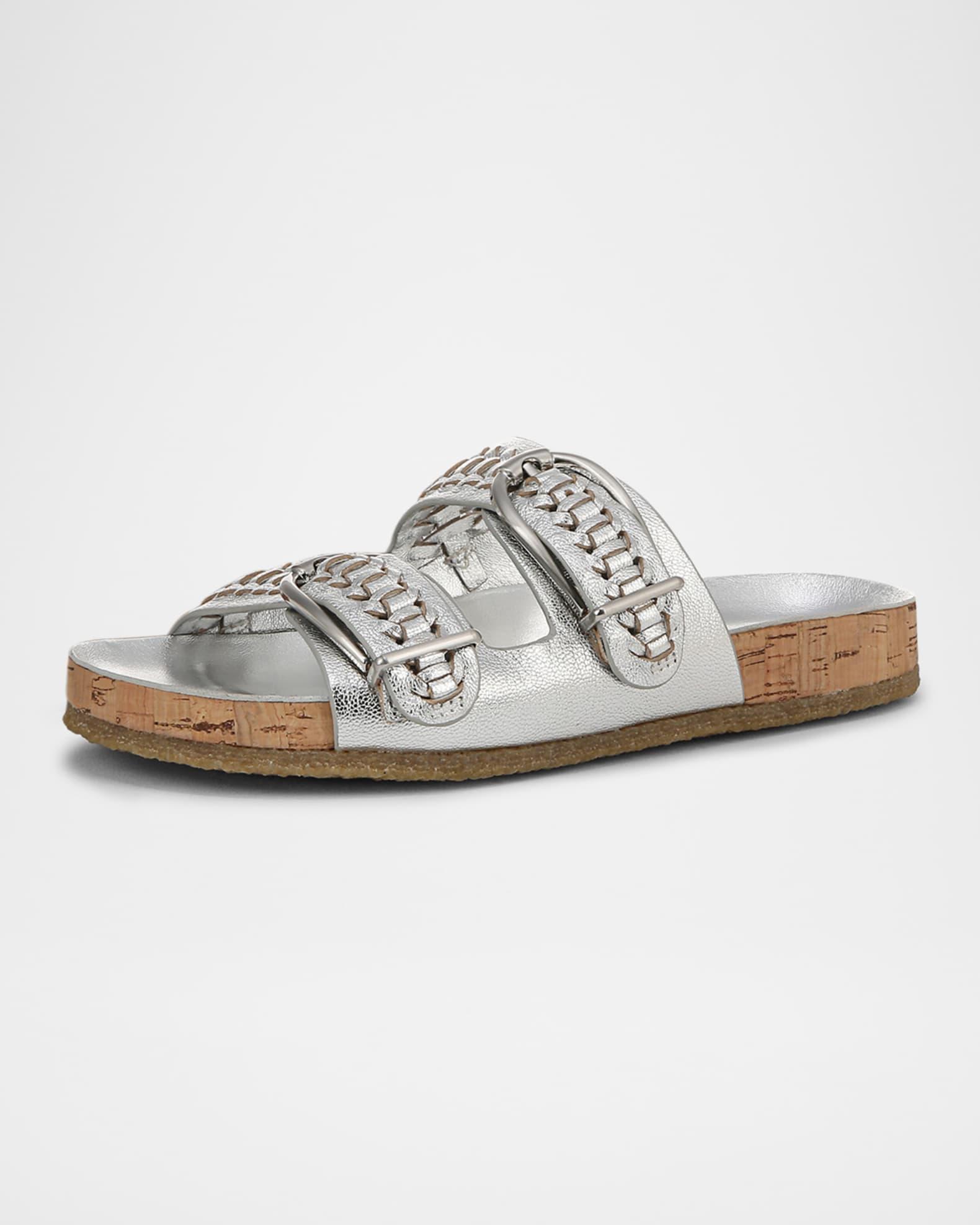 Paige Metallic Dual-Buckle Slide Sandals Product Image