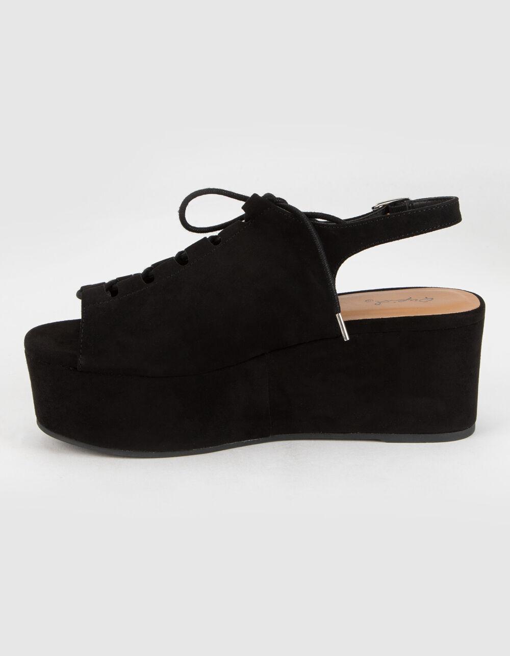 QUPID Lace Up Buckle Wedge Heels - BLACK Product Image