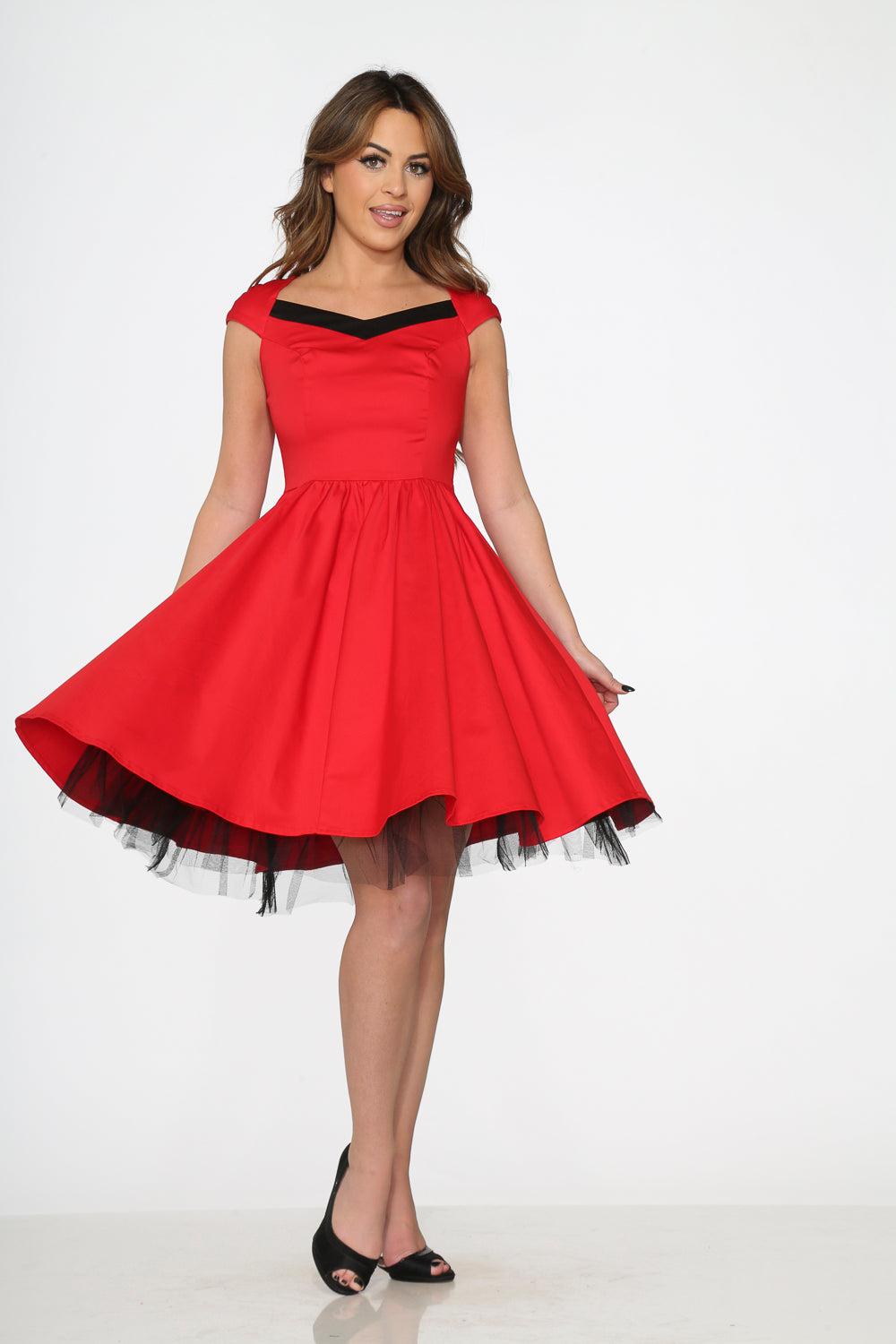 Red & Black Trim Swing Dress Product Image
