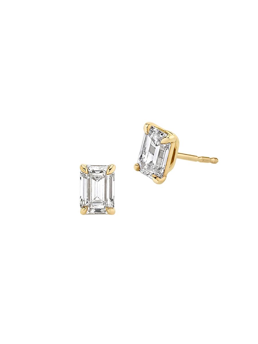 Womens Solitaire Classics 14K Gold & 1.50 TCW Lab-Grown Diamond Emerald Solitaire Studs Product Image