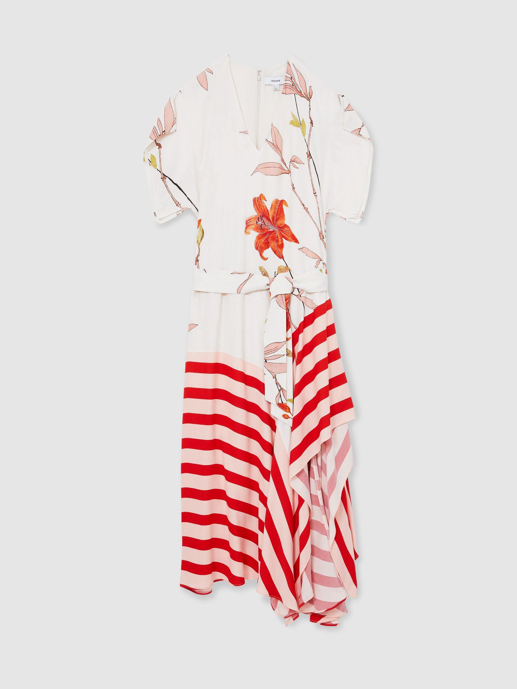 Floral Stripe-Print Maxi Dress in Ivory/Red Product Image