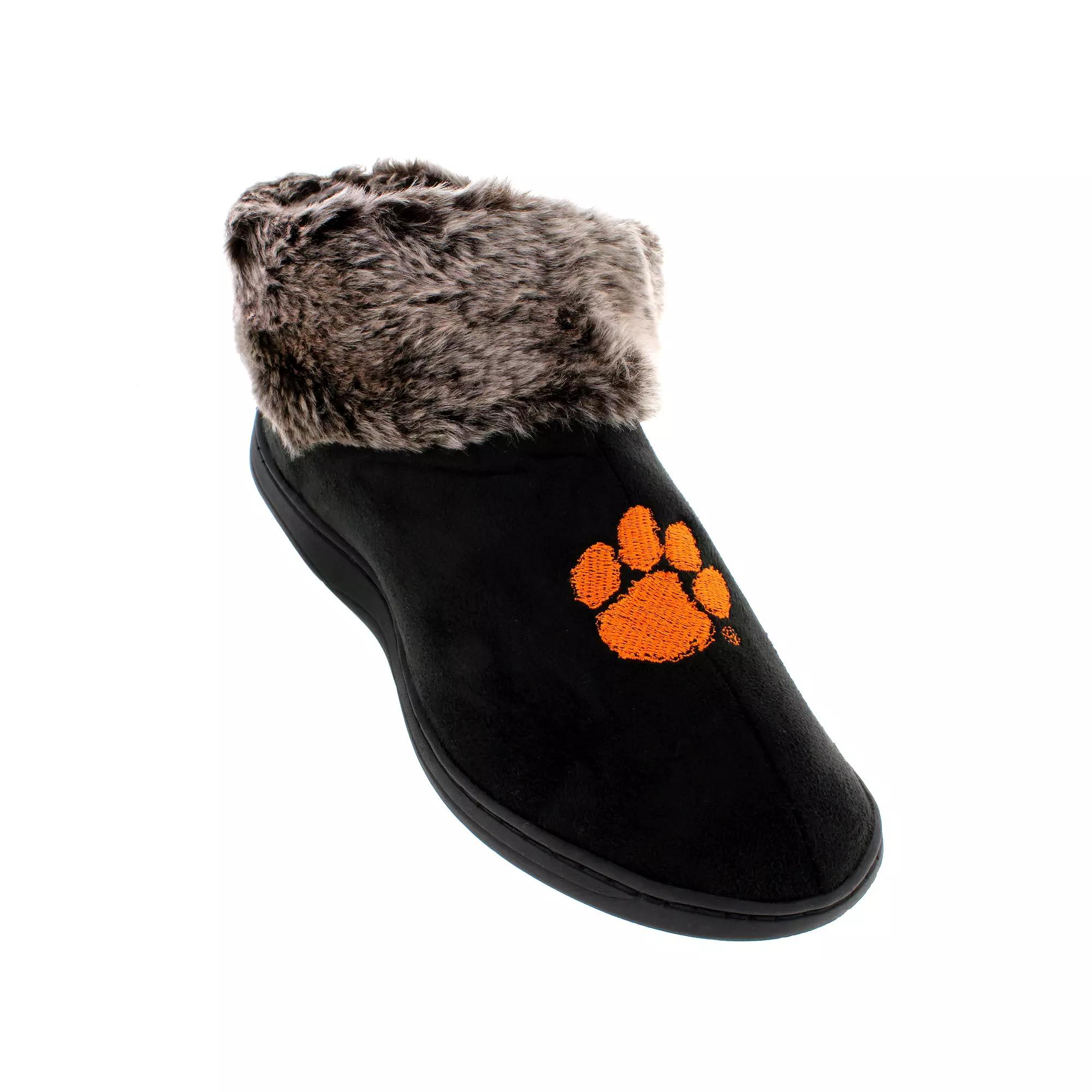 Clemson Tigers Women's Faux Fur Boot Slippers, Size: Large, Black Product Image