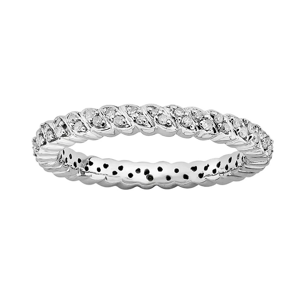Stacks & Stones Sterling Silver 1/6-ct. T.W. Diamond Stack Ring, Women's, Size: 8, White Product Image