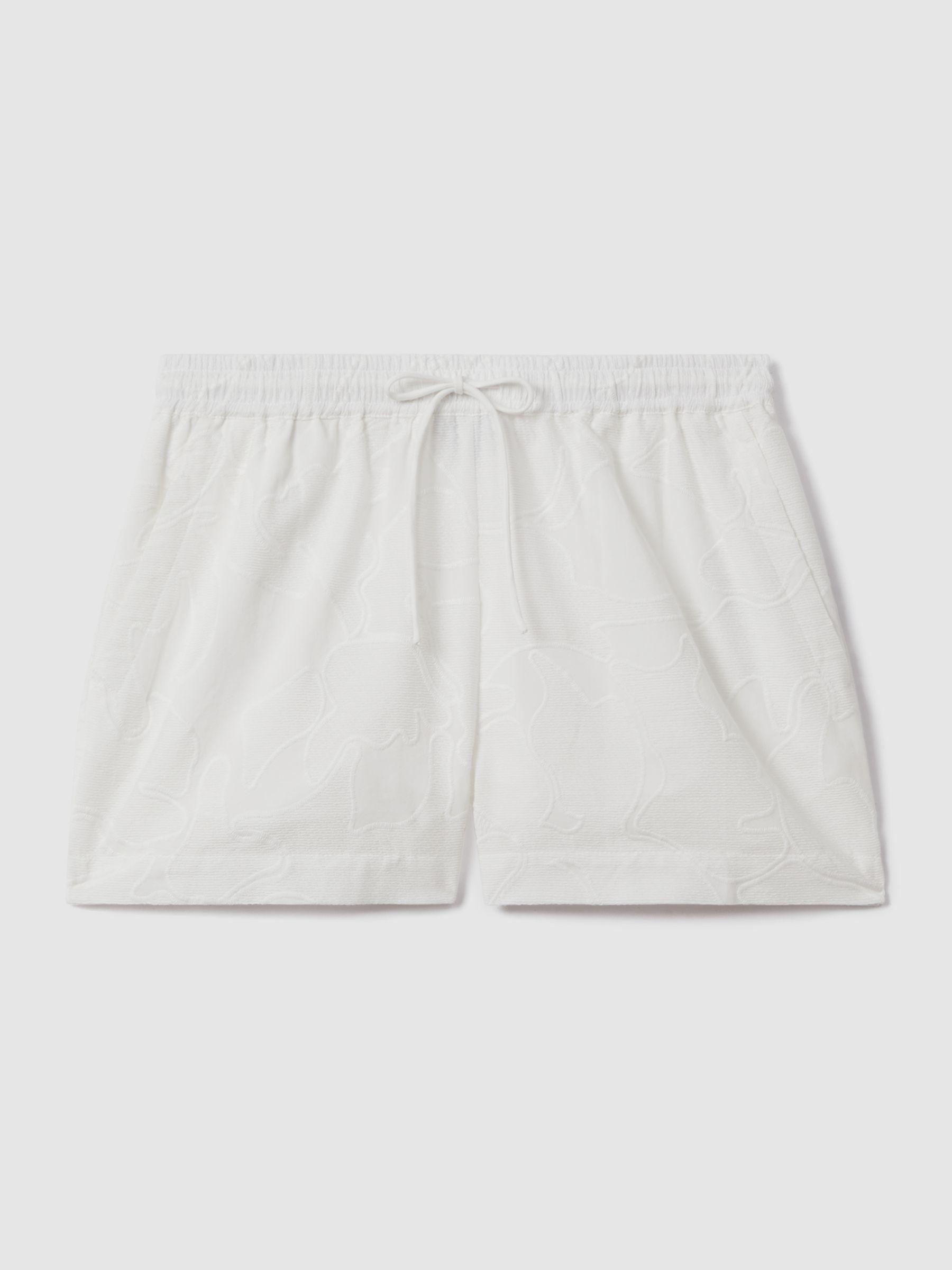 Cotton Embroidered Drawstring Shorts in White Product Image