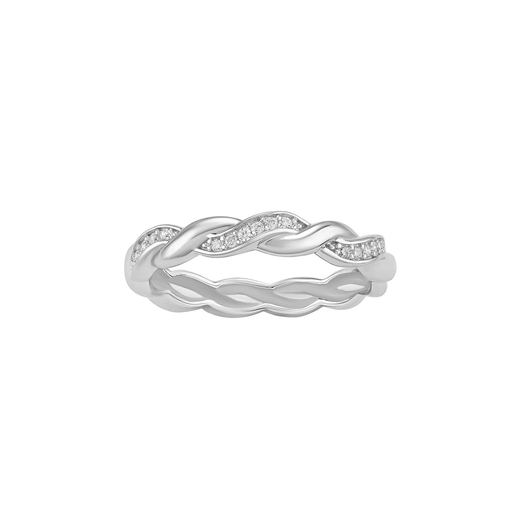 PRIMROSE Two Tone Sterling Silver Cubic Zirconia Twisted Band Ring, Women's, Size: 9, Sterling Clear Product Image