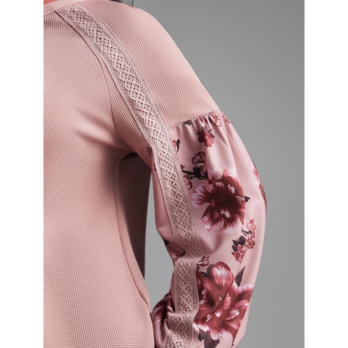 Plus Size Round Neck Floral Patchwork Woven Ribbon Sweatshirt Women Multicolor Elegant Woven ribbon&lace trim Round Neck Everyday Sweatshirts BloomChic 14-16/1X Product Image