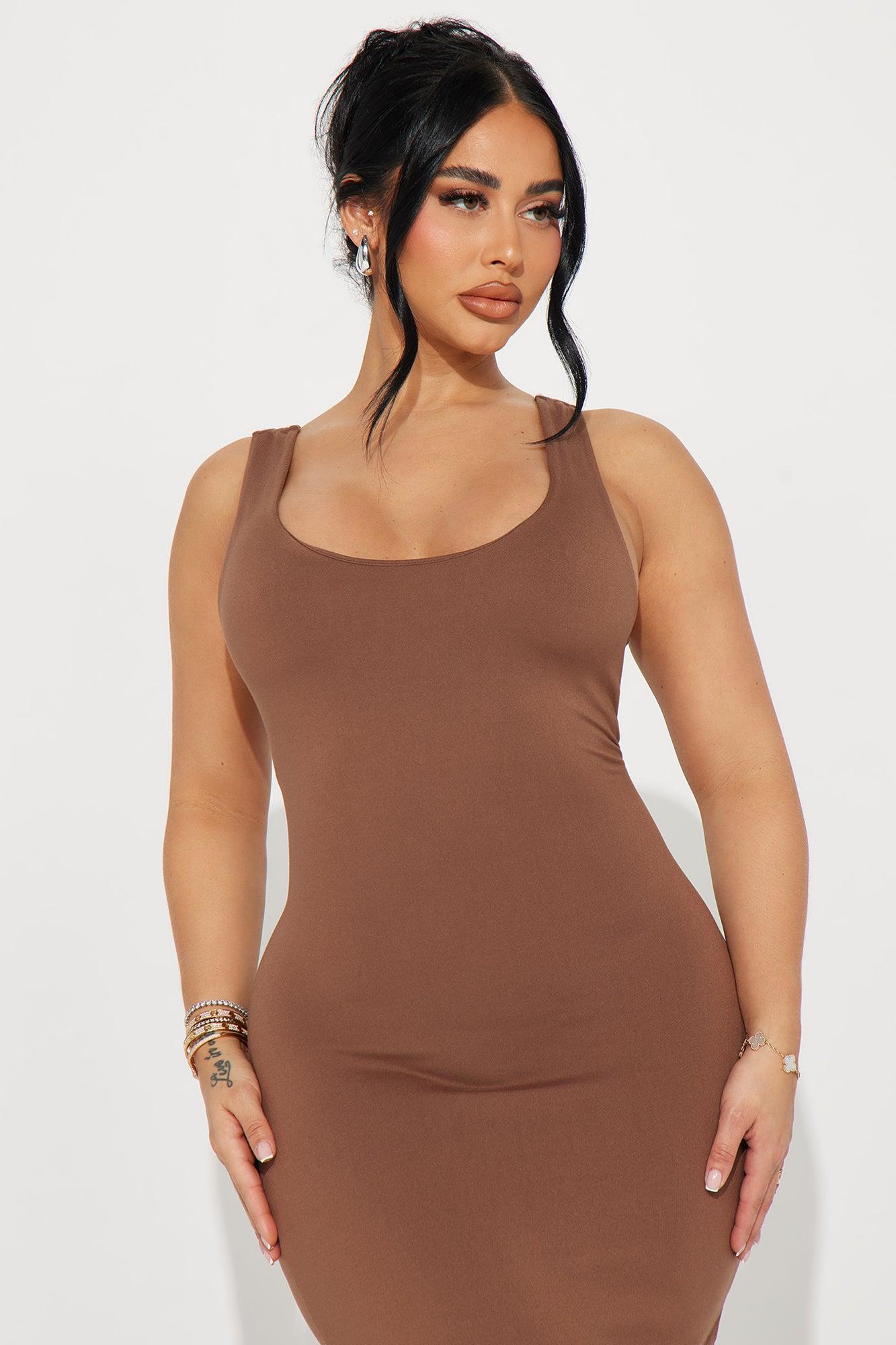 Double Scoop Midi Dress - Chestnut Product Image