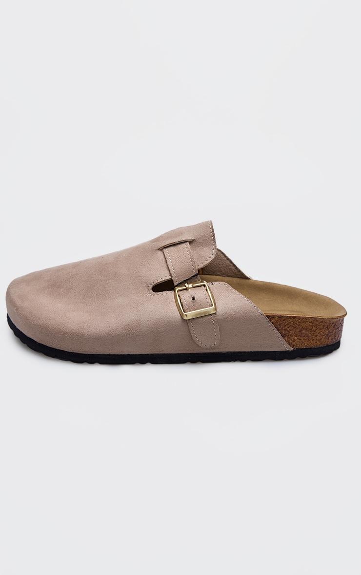 Beige Faux Suede Buckled Mule Cloggs Product Image