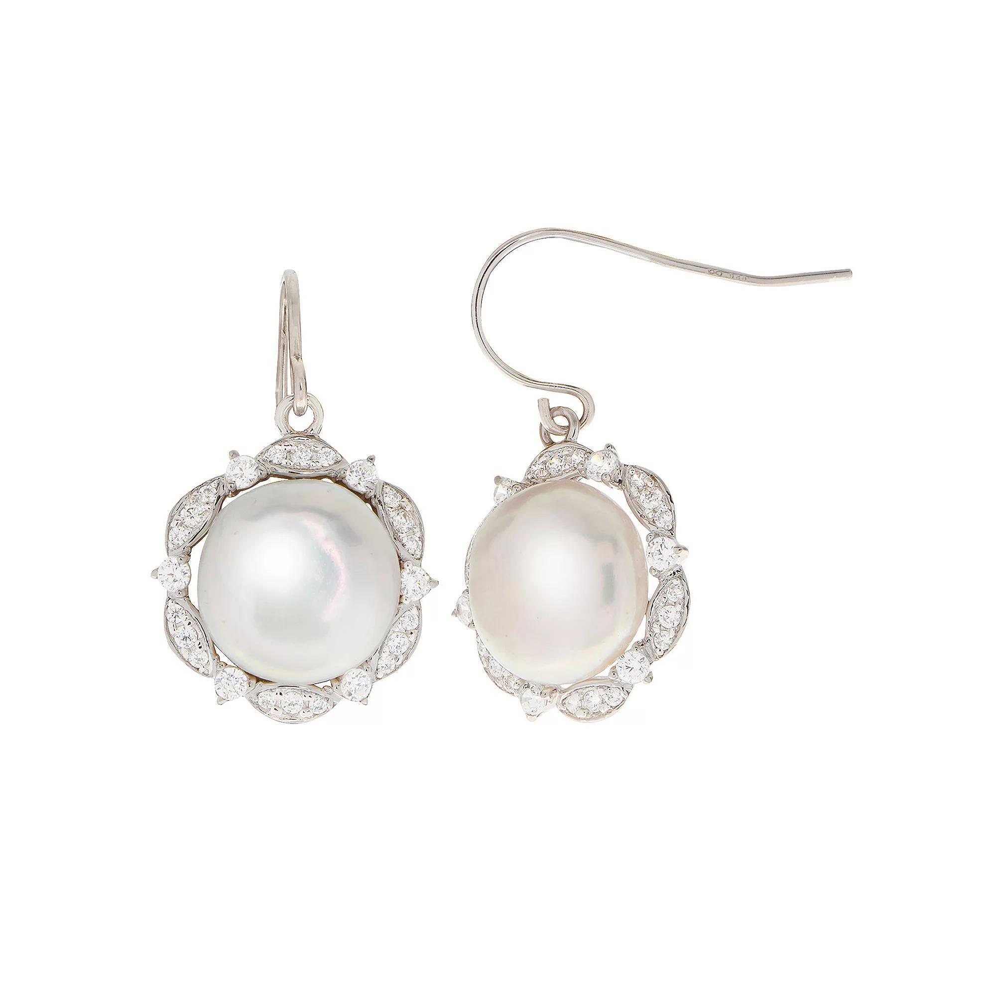 PearLustre by Imperial Sterling Silver Freshwater Cultured Pearl & White Topaz Earrings, Women's Product Image