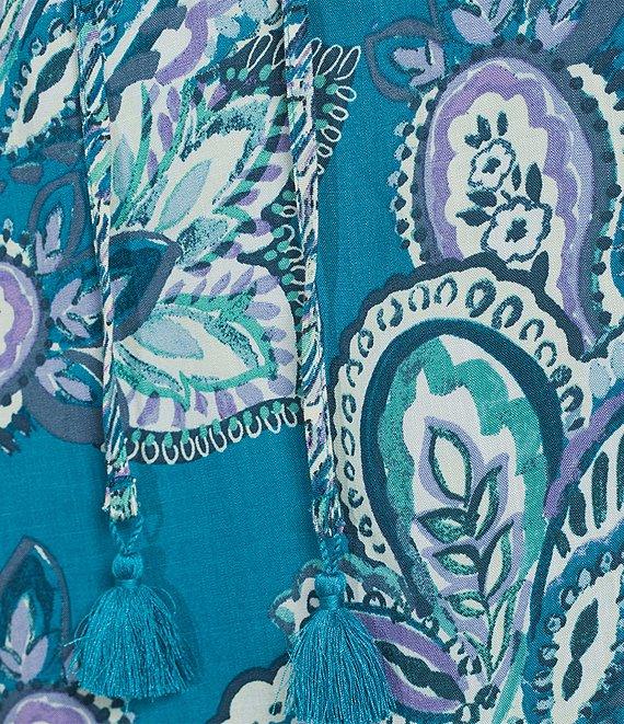 Westbound Woven Celestial Spice Mix Paisley 3/4 Sleeve V-Neck Tie Top Product Image