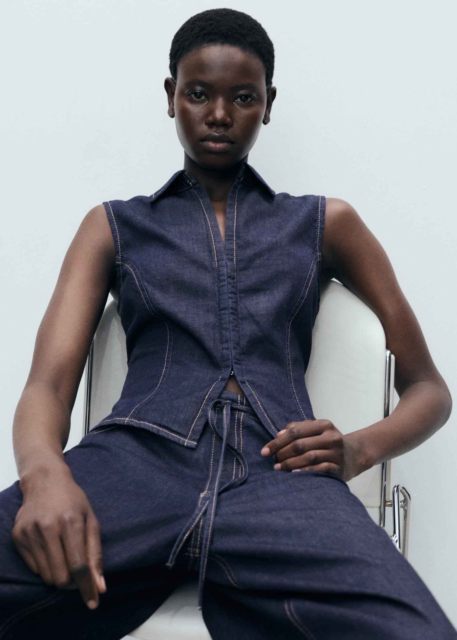 Fitted denim top - Women | MANGO USA Product Image