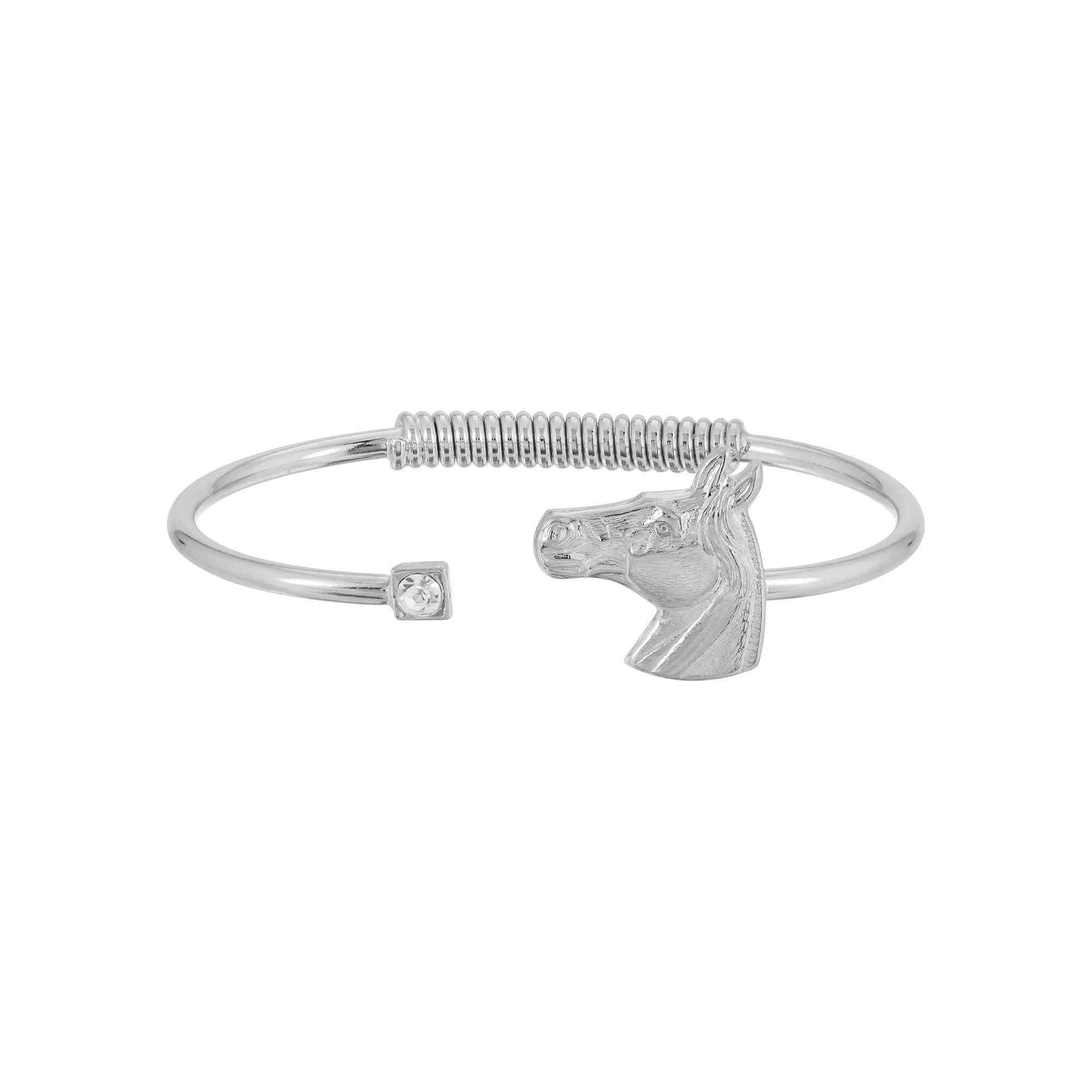 1928 Jewelry Silver-Tone Clear Crystal & Horse Accent Hinge Bracelet, Womens, Silver Tone Product Image