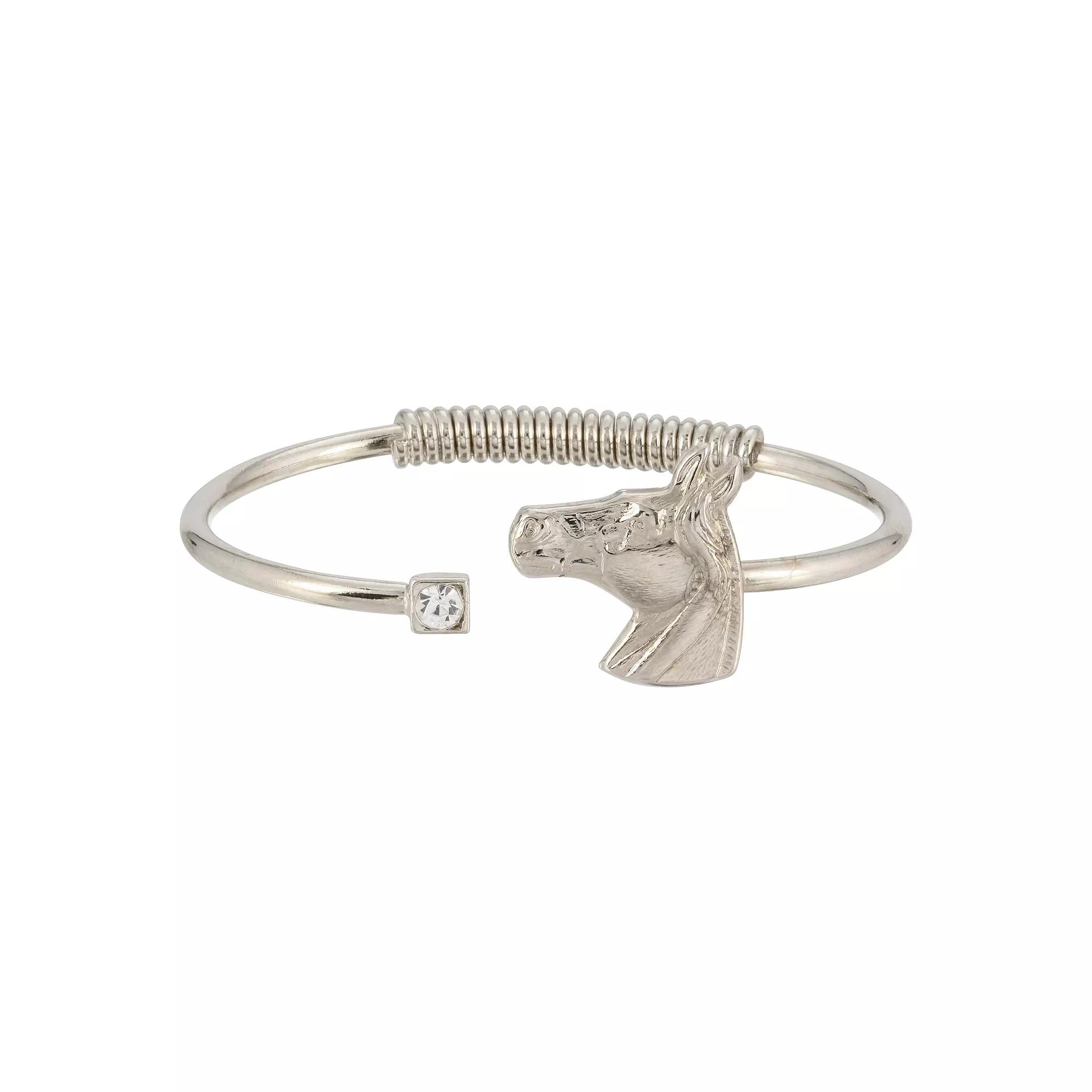 1928 Silver Tone Horse Spring Crystal Hinge Bracelet, Womens, Gray Product Image