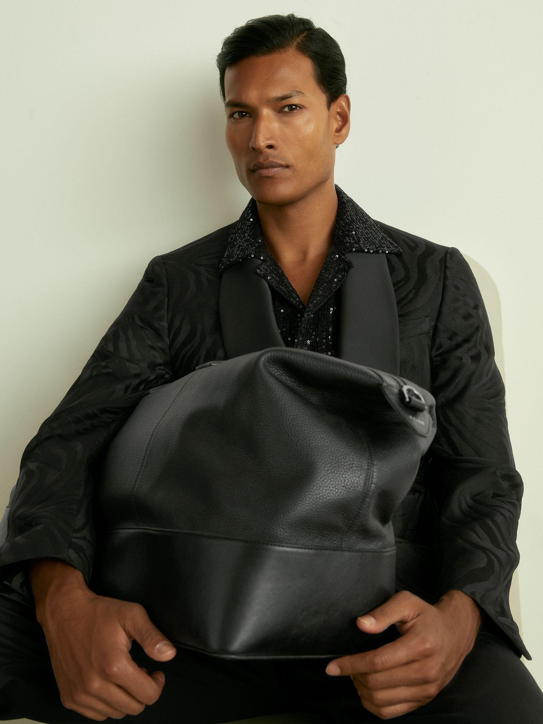 Sequinned Cuban-Collar Shirt in Black Product Image