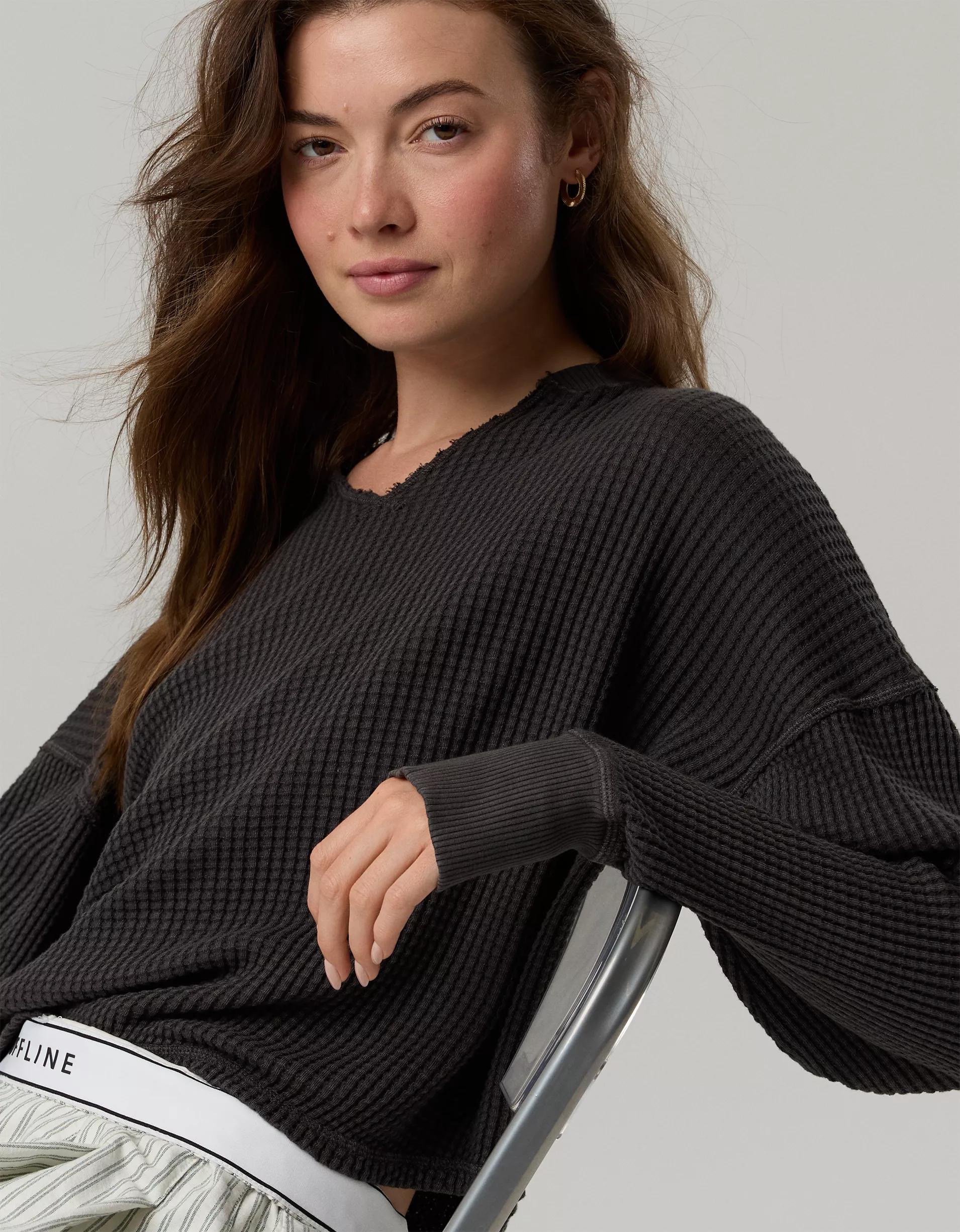 OFFLINE By Aerie Wow! Waffle Notch Neck Long Sleeve T-Shirt Product Image