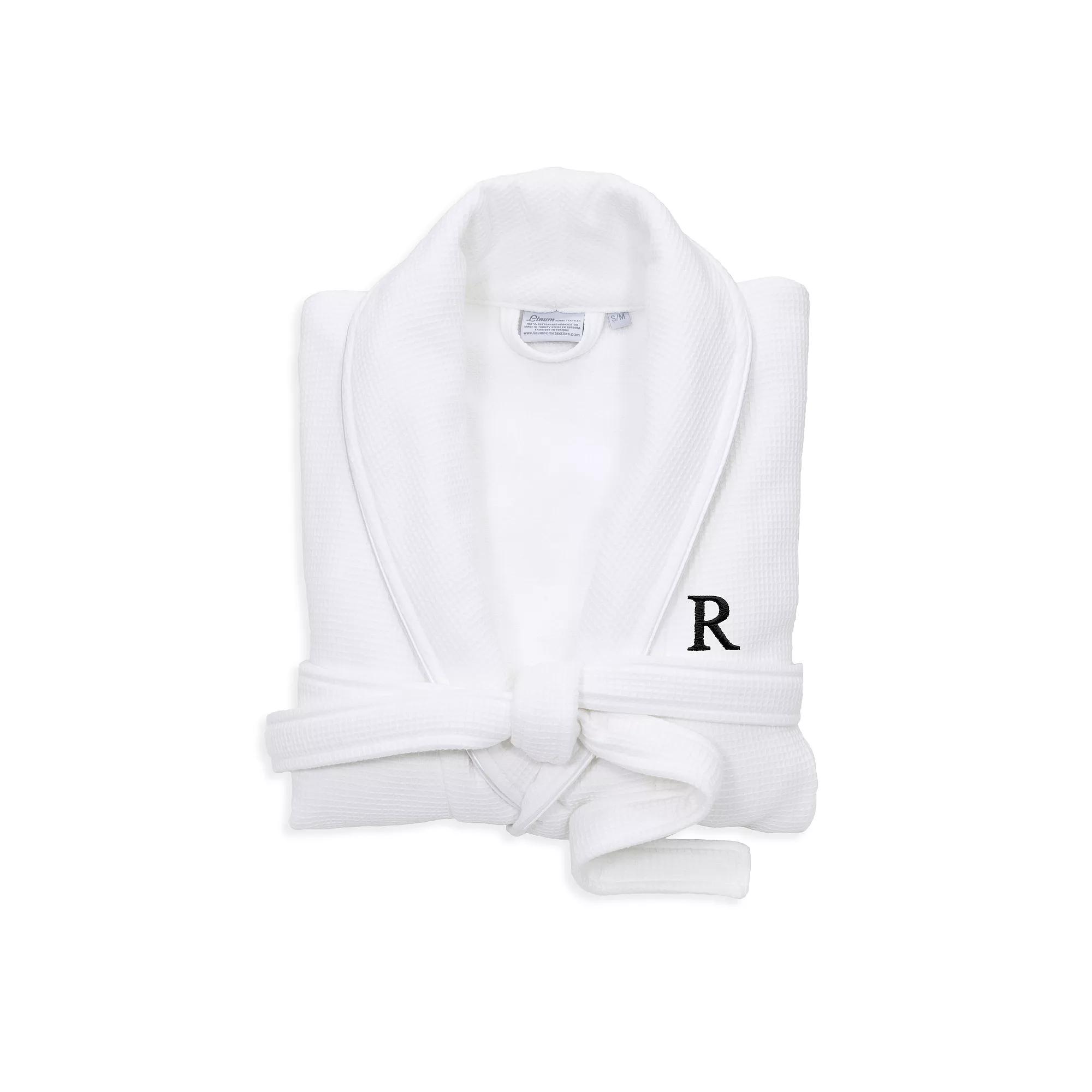 Linum Home Textiles Blue Letter Unisex Personalized Turkish Cotton Waffle Terry Satin Piped Trim Bathrobe, Adult Unisex,  Product Image