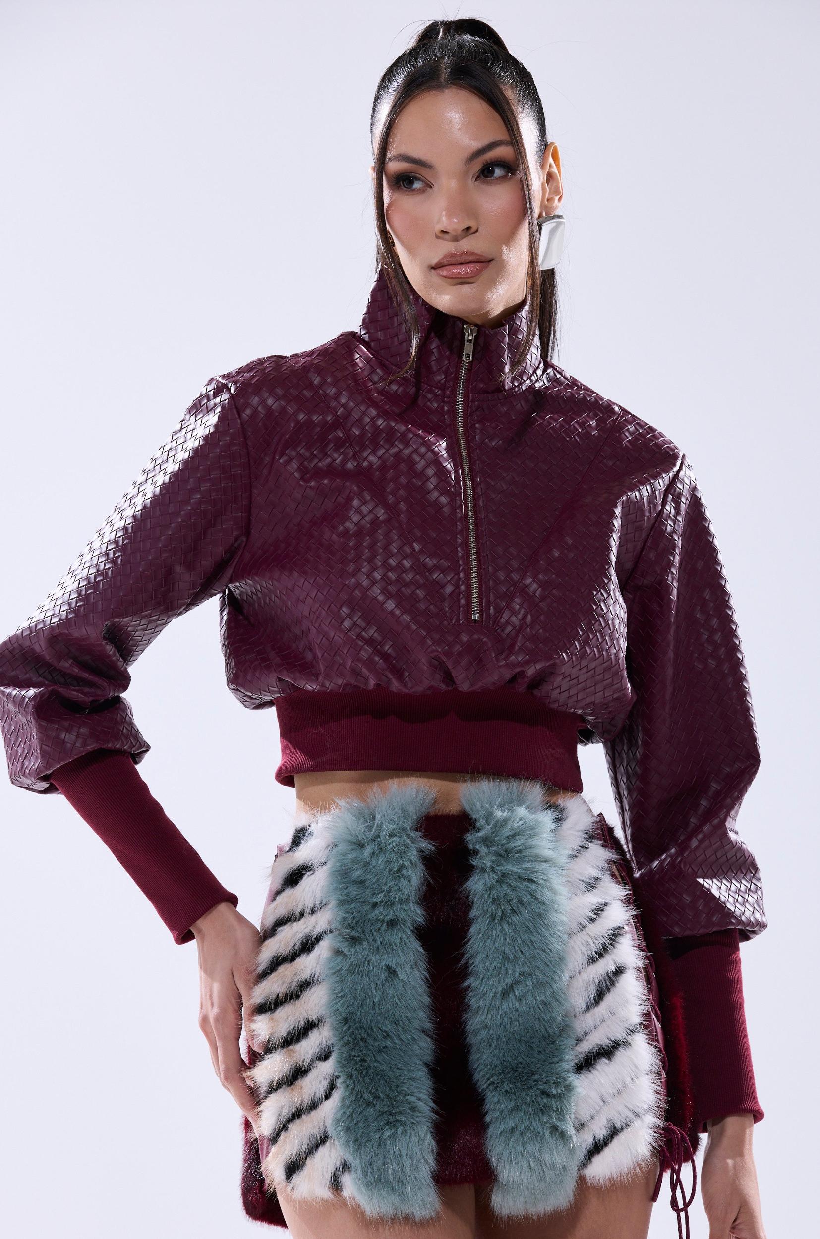 VENETTA FAUX LEATHER QUARTER ZIP SWEATSHIRT Product Image