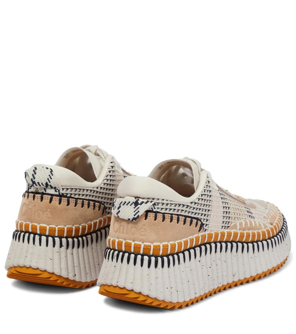 CHLOÉ Nama Embroidered Suede And Recycled-mesh Sneakers In Biscotti Beige Product Image