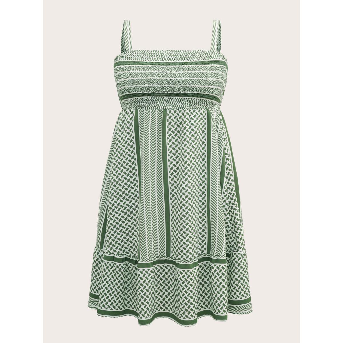 Plus Size Geometric Patchwork Spaghetti Strap Dress Moss Women Resort Non Non Sleeveless Curvy Midi Dress BloomChic 14-16/1X Product Image