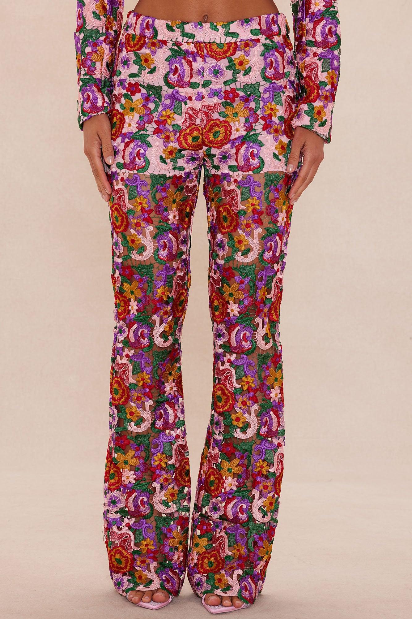Aubrey Floral Lace Trouser Pant - Pink/combo Product Image