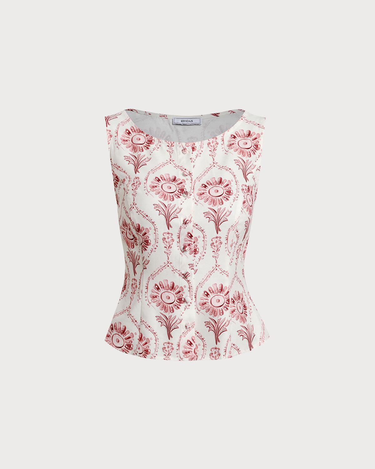 Pink Floral Round Neck Vest Product Image