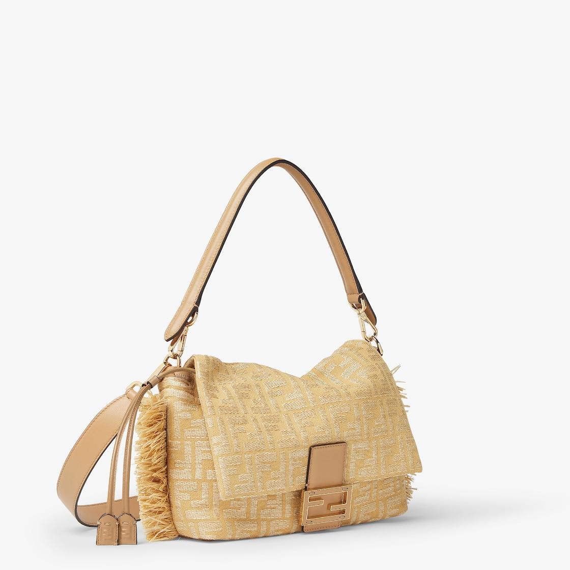 Mamma Baguette MediumJacquard fabric bag with raffia FF Product Image