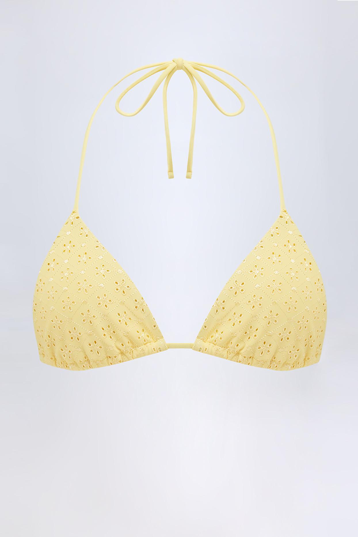 Broderie Anglaise Triangle Bikini Top in Lemon Yellow Product Image