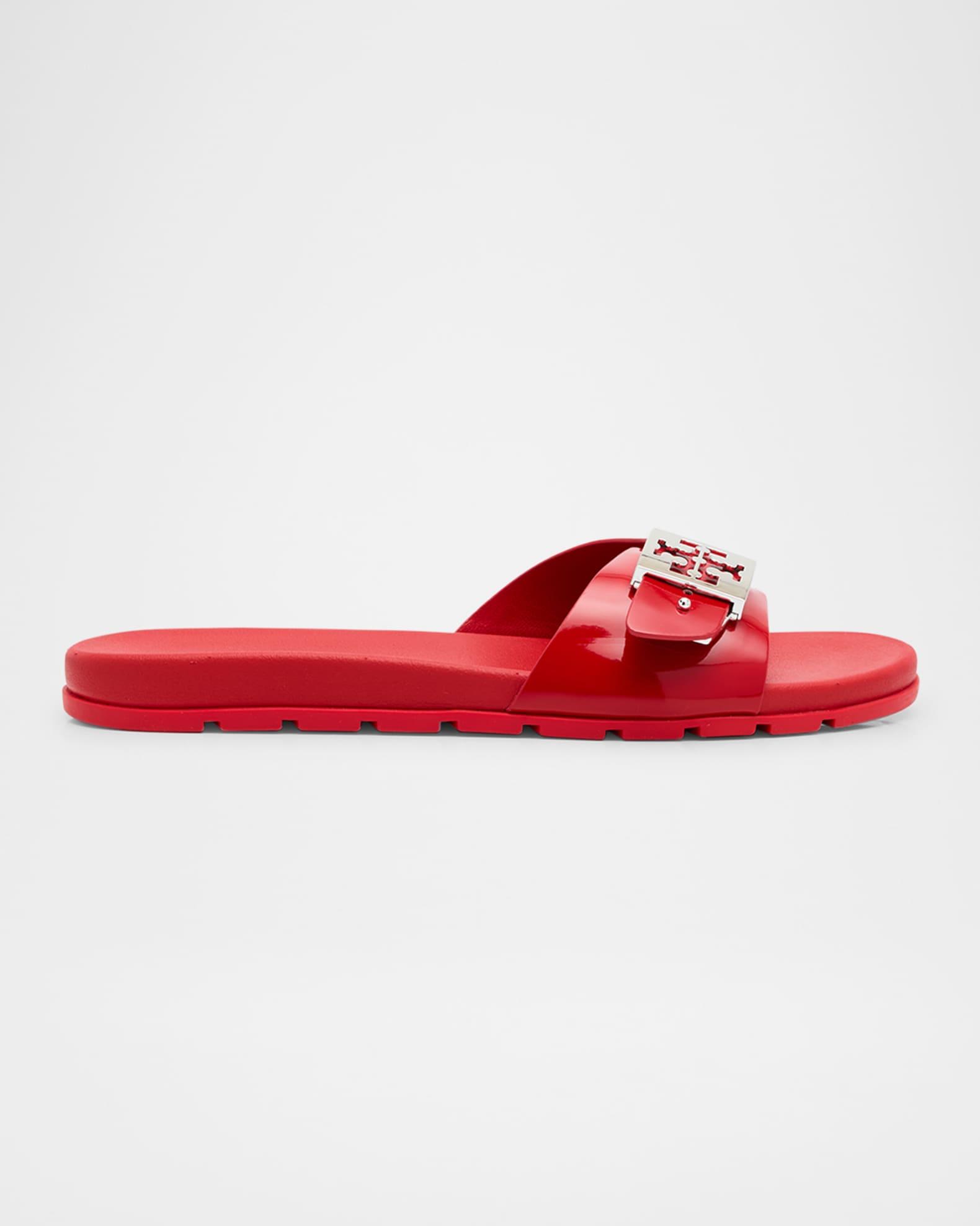 Glossy Buckle Slide Sandals Product Image