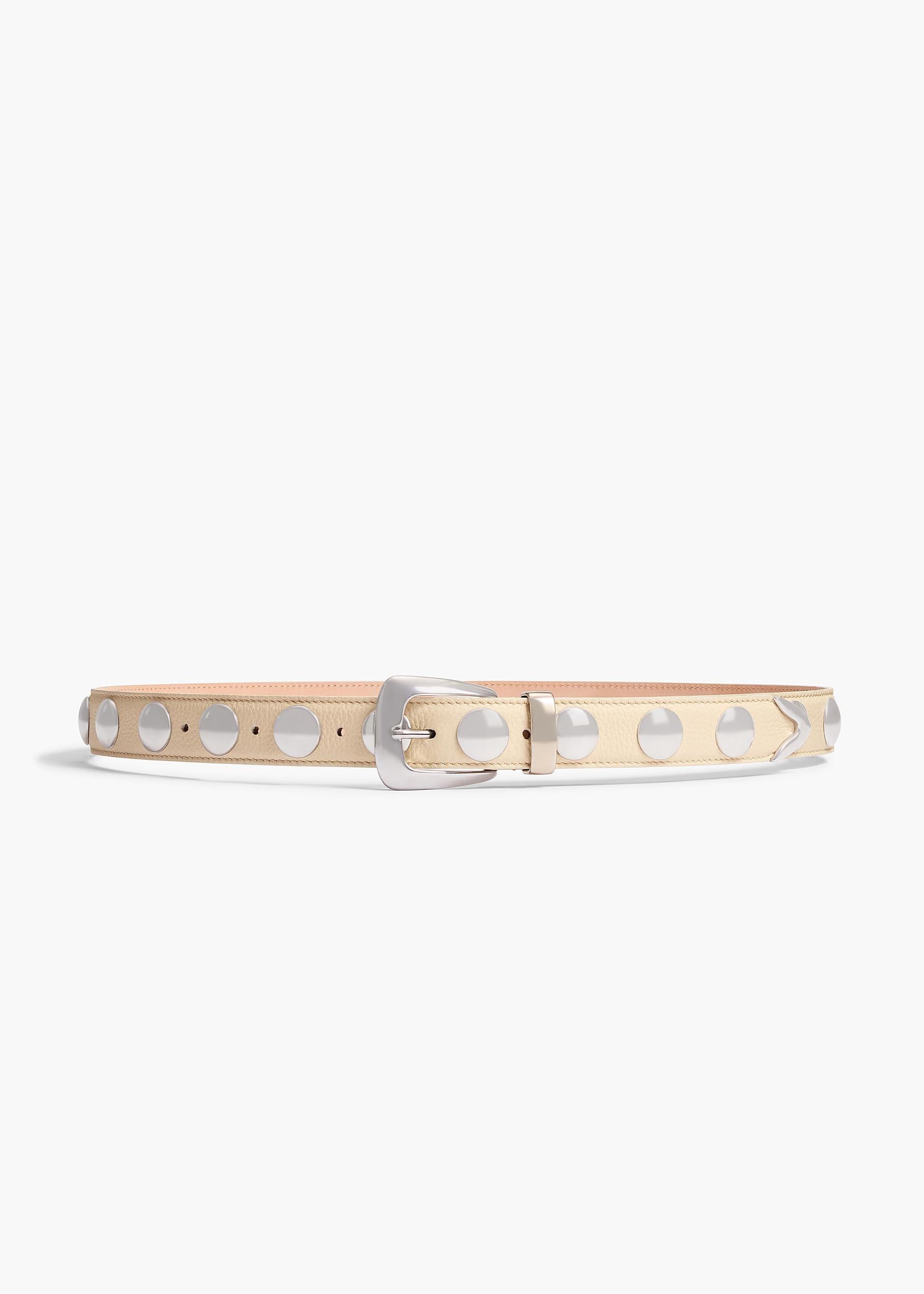 Benny Belt with Studs in Dark Ivory Leather and Silver Product Image