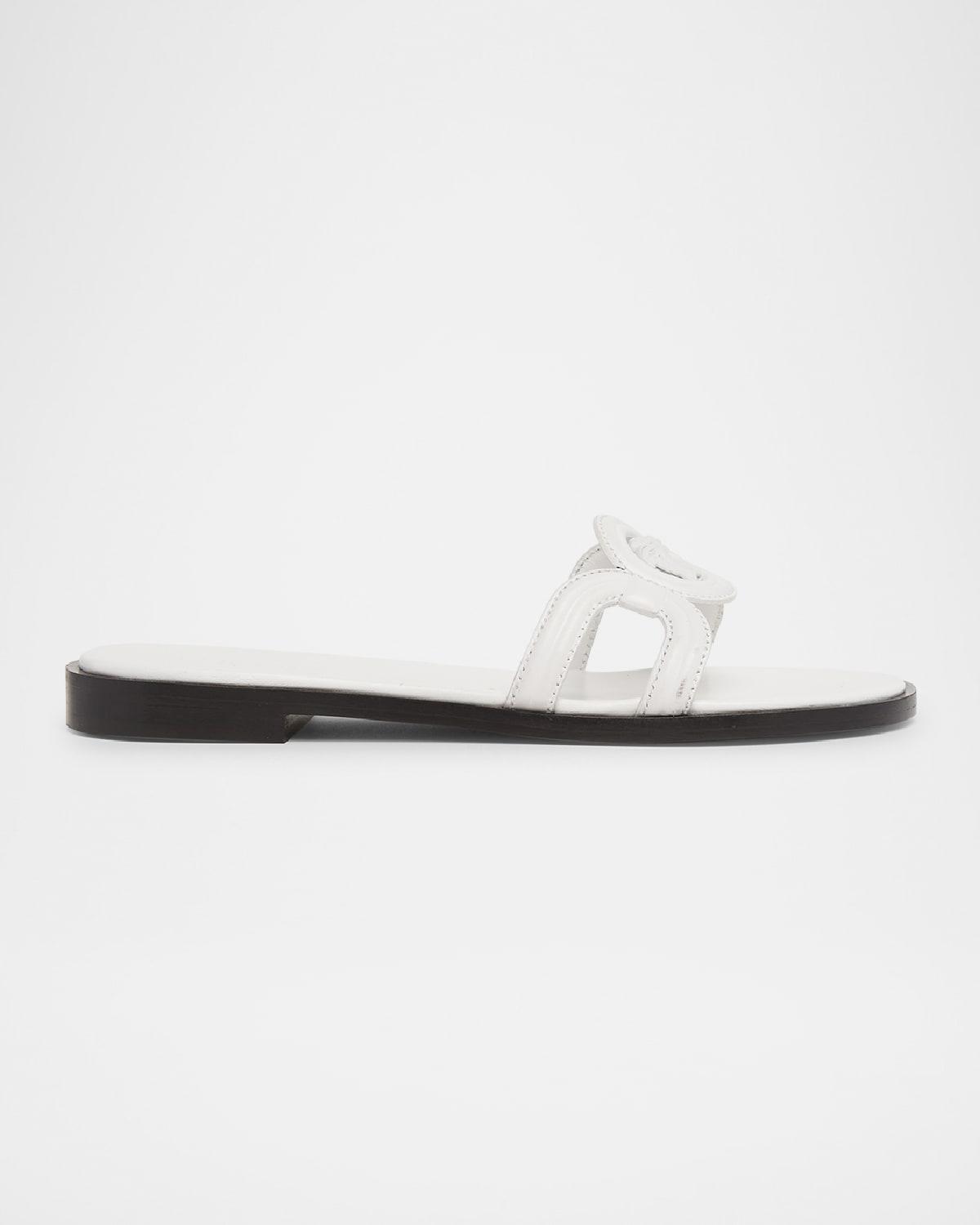 VERSACE Medusa Leather Flat Slide Sandals In White Product Image