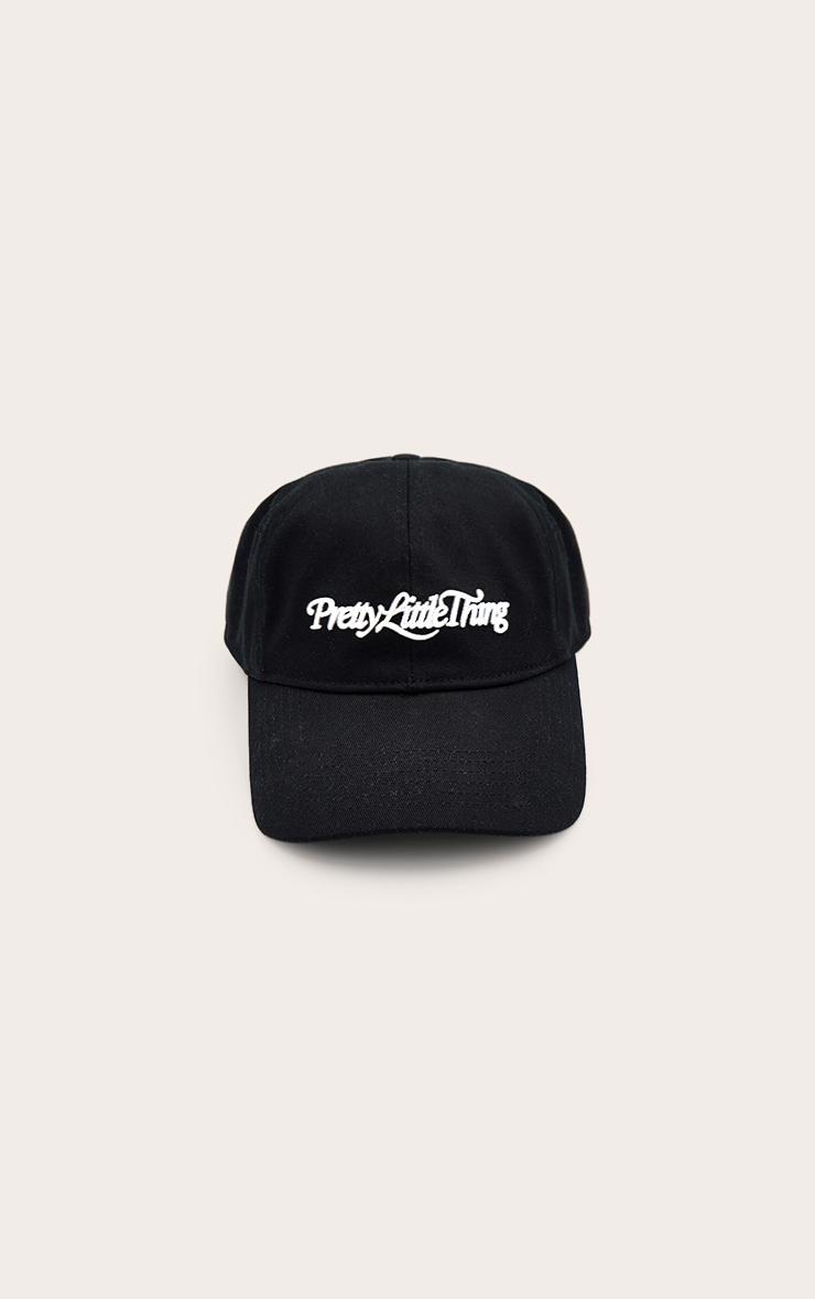 Pretty Little Thing White Embroidered Black Cap Product Image