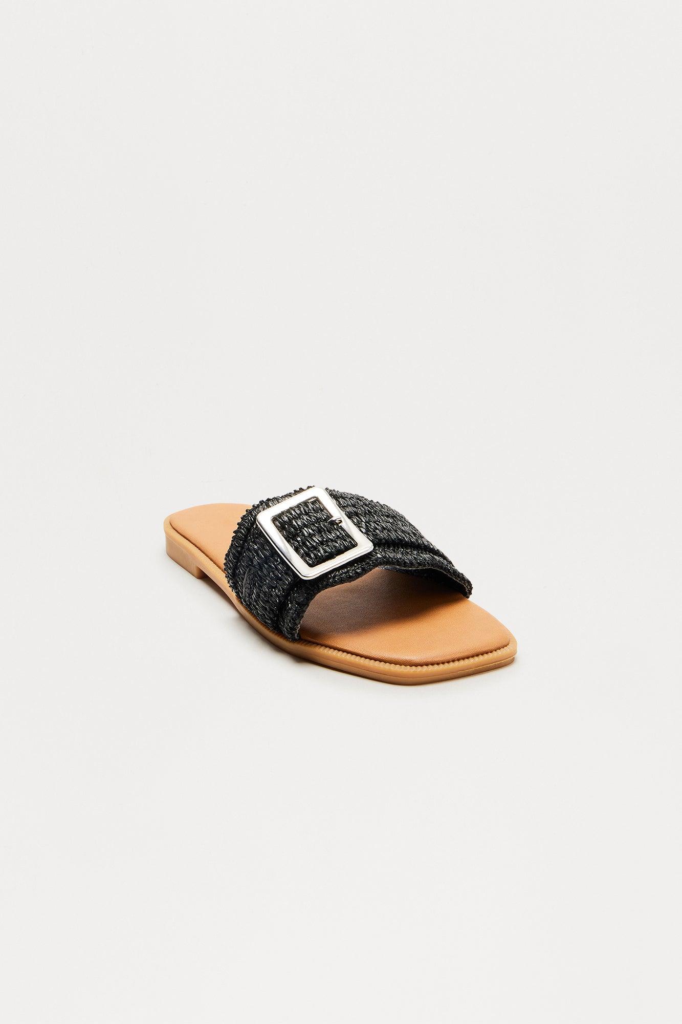 San Diego Raffia Buckle Sandals - Black Product Image