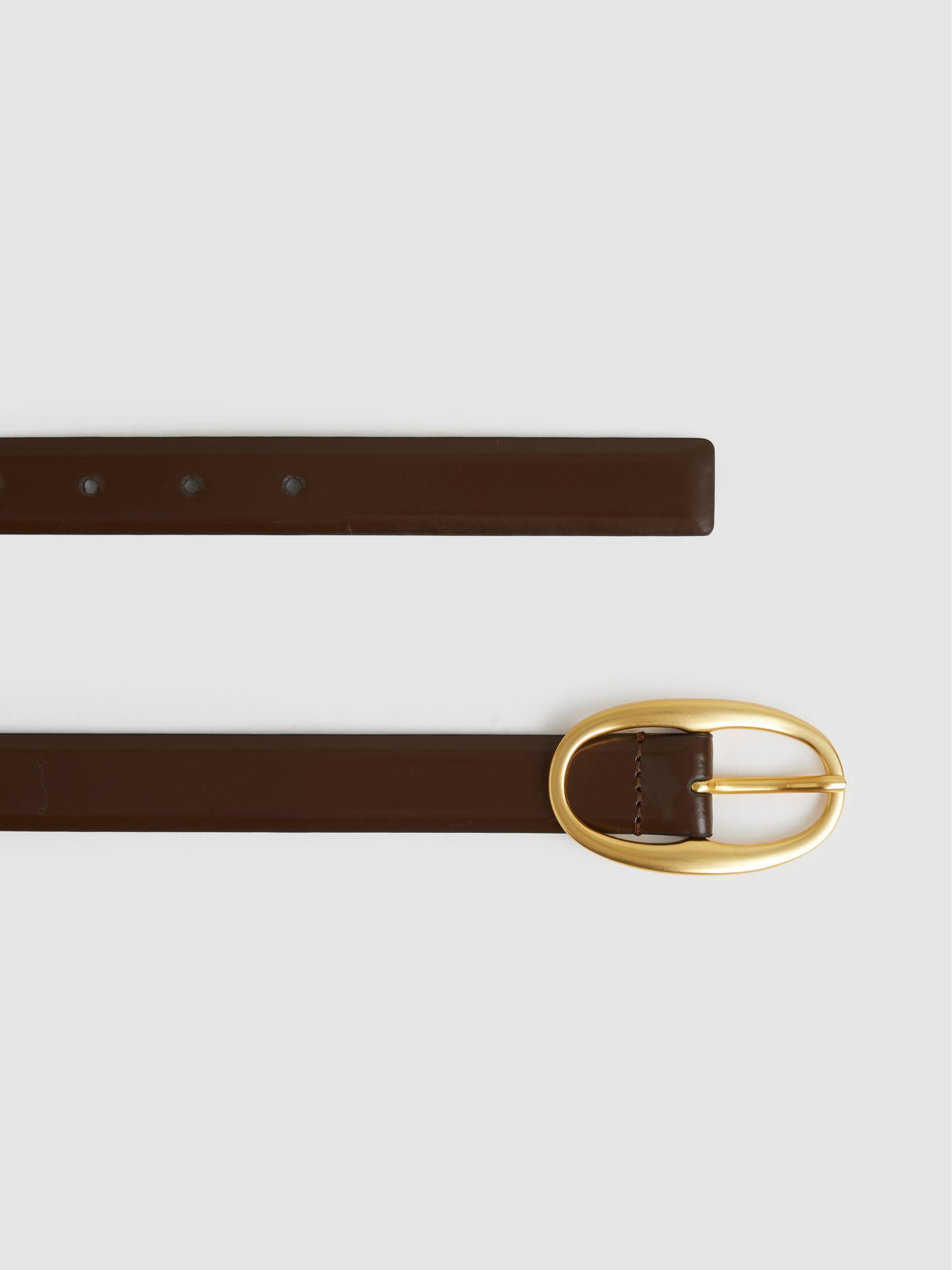 Patent Leather Oval Buckle Belt in Chocolate Product Image