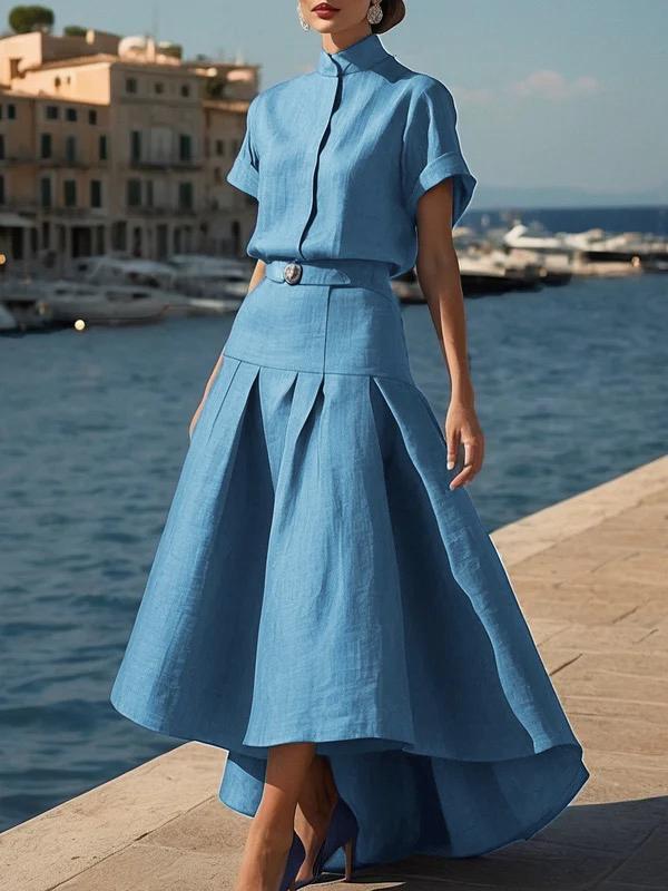 Loose Short Sleeves Solid Color Mock Neck Blouses&Shirts Tops Product Image