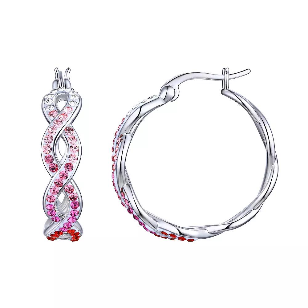 Chrystina Fine Silver Plated Pink Ombre Crystal Twist Hoop Earrings, Women's, Silver Tone Product Image