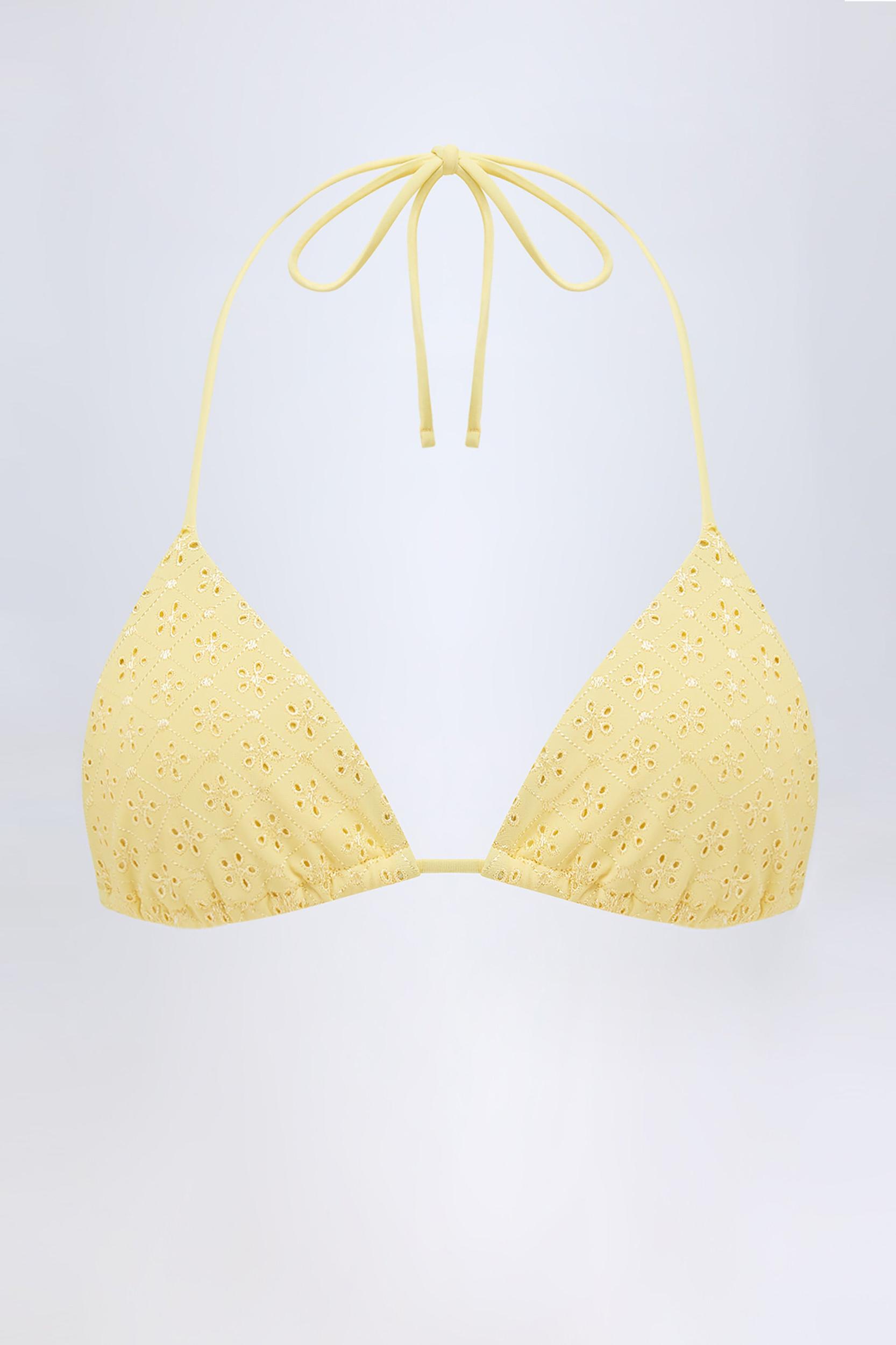 Broderie Anglaise Triangle Bikini Top in Lemon Yellow Product Image