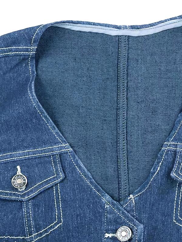 Vintage Denim Breasted V Neck Women Vest Product Image