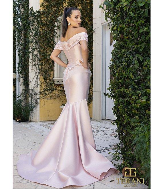 Terani Couture 3D Flower Beaded Off The Shoulder Dress Product Image