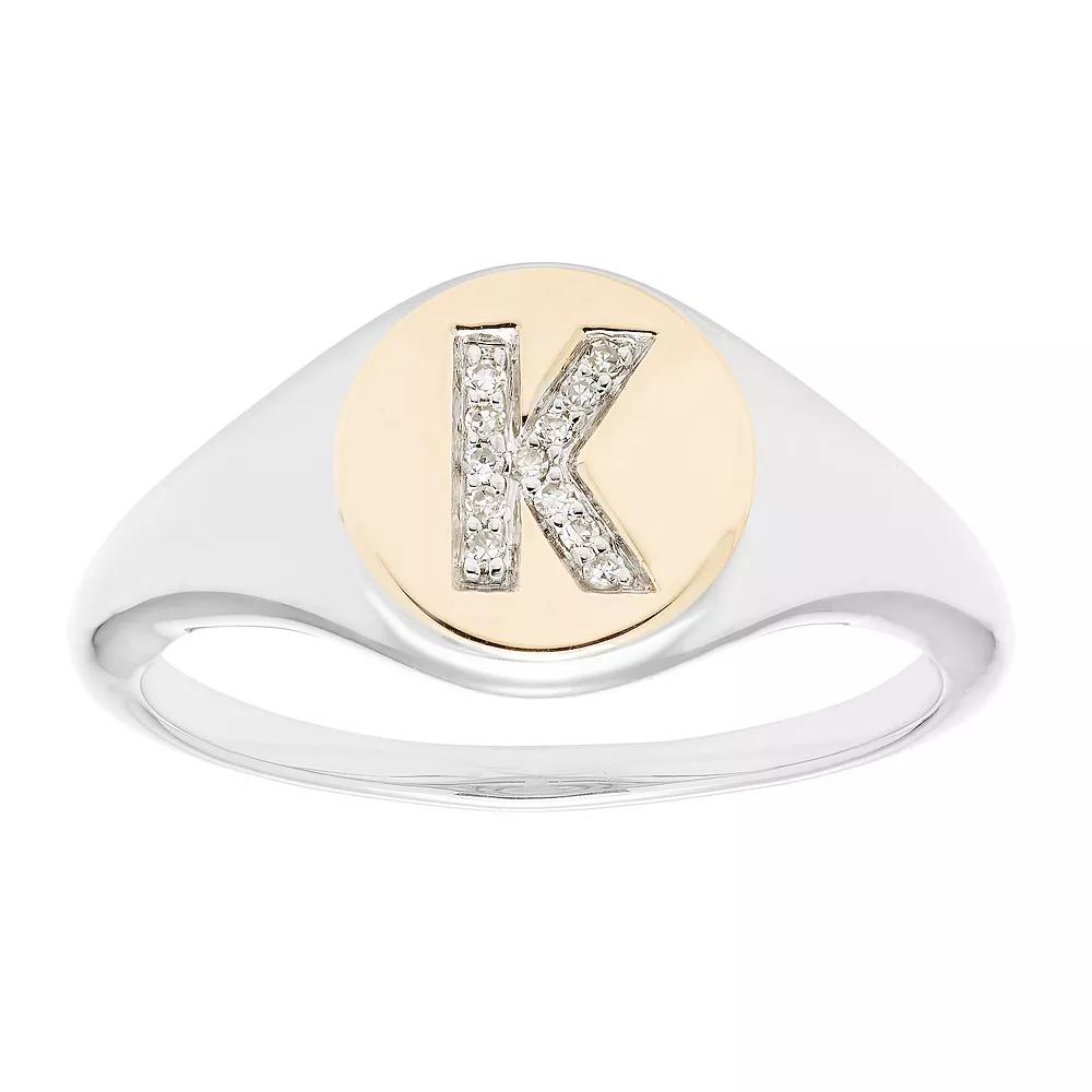 It's Personal 14k Gold Over Sterling Silver Diamond Accent Initial Signet Ring, Women's, Size: 8, Two Tone K Product Image