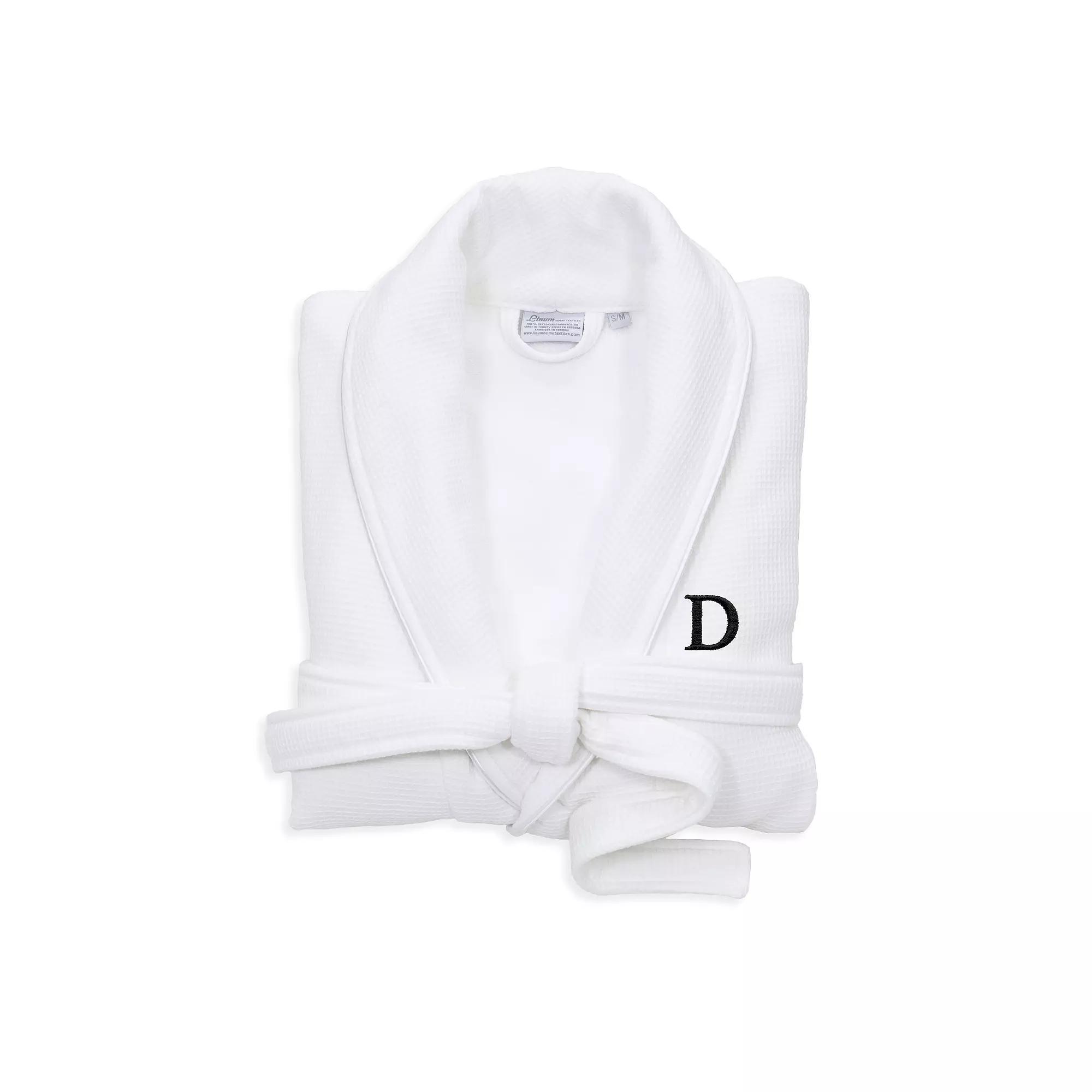Linum Home Textiles Turkish Cotton Personalized Satin Piped Trim Waffle Terry White Bathrobe, Adult Unisex,  Product Image