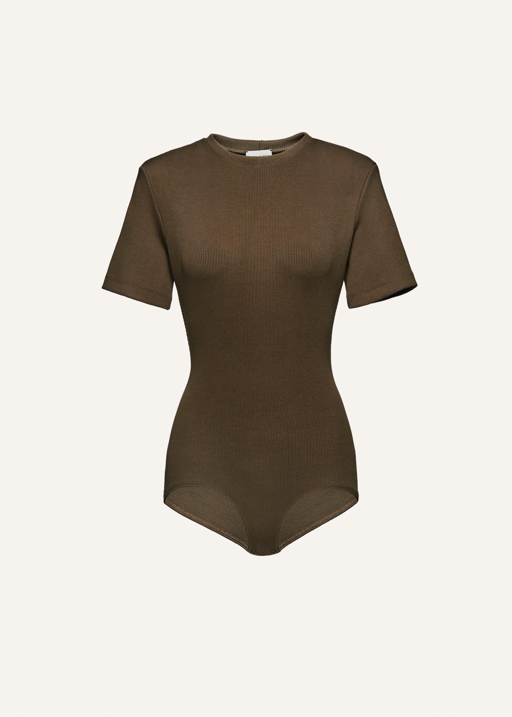 Ribbed short sleeve bodysuit in khaki Product Image