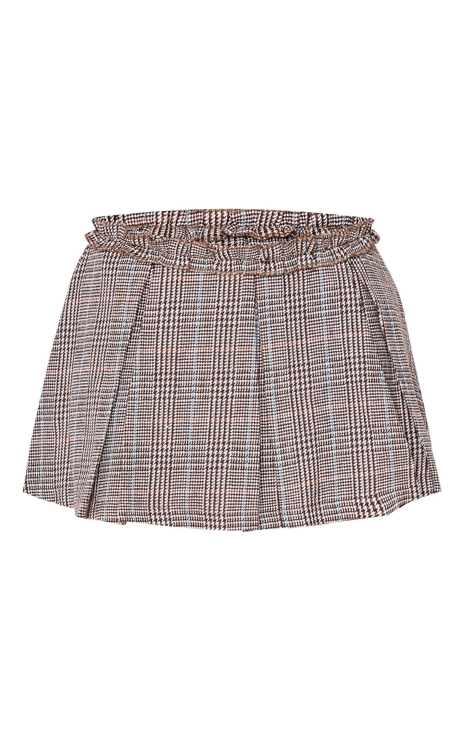 Petite Brown Checked Pleated Mini Skirt Product Image