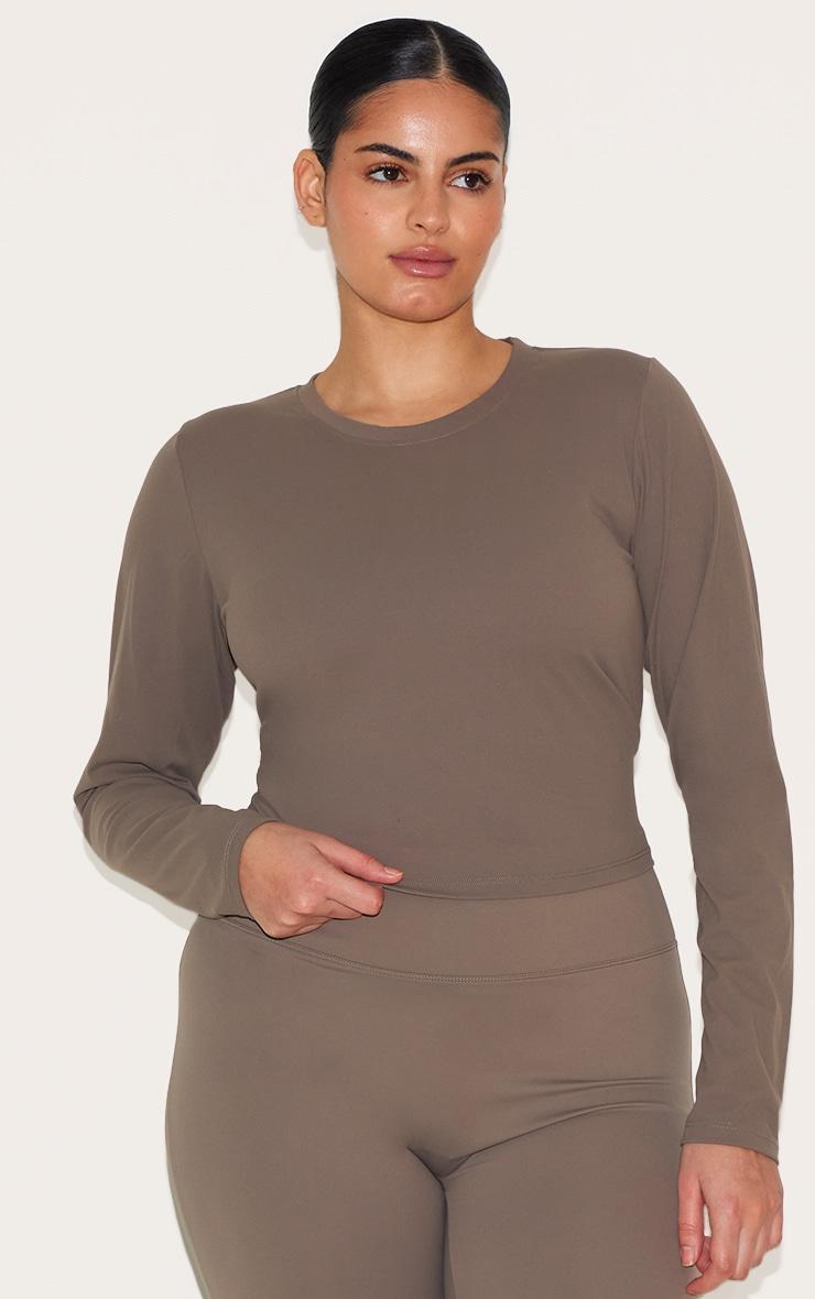 Brown Sculpt Long Sleeve Gym Top Product Image