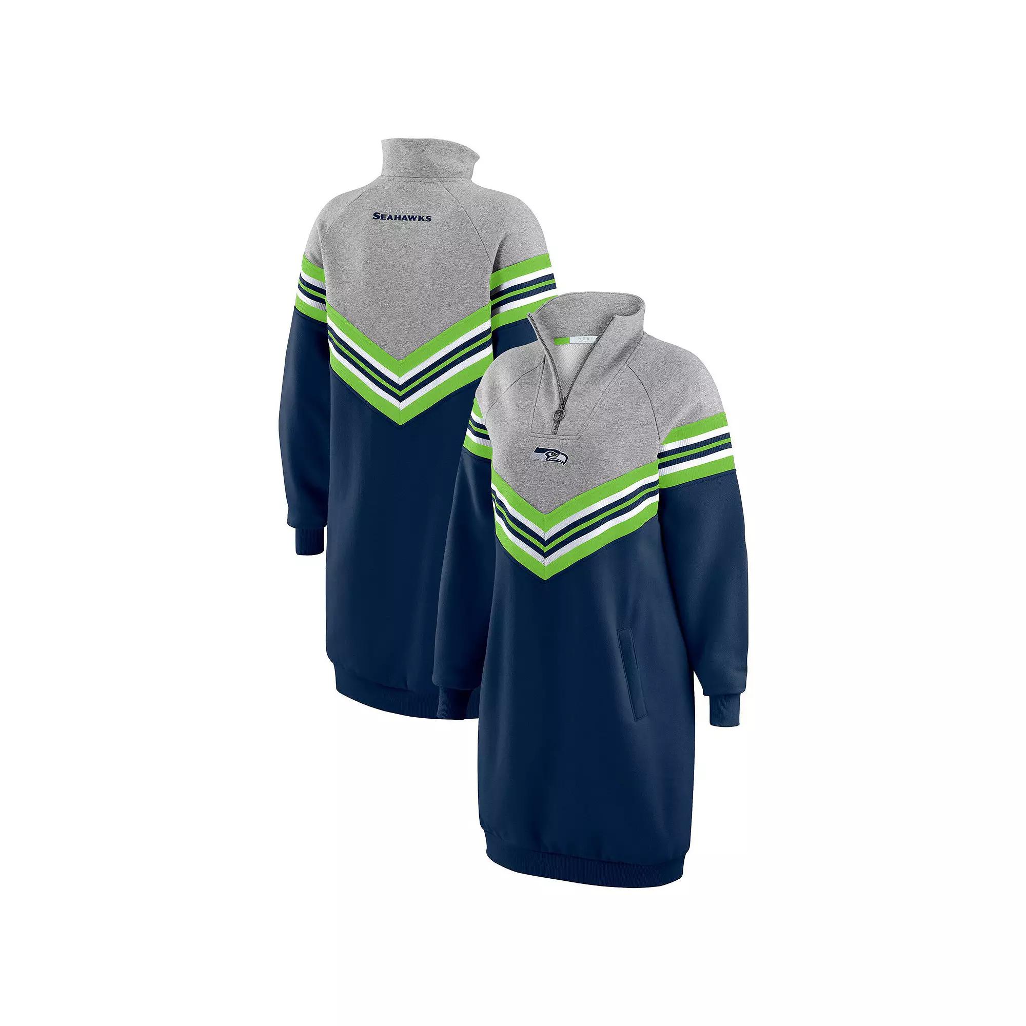 Women's WEAR by Erin Andrews College Navy/Heather Gray Seattle Seahawks Chevron Stripe Dress,  Product Image