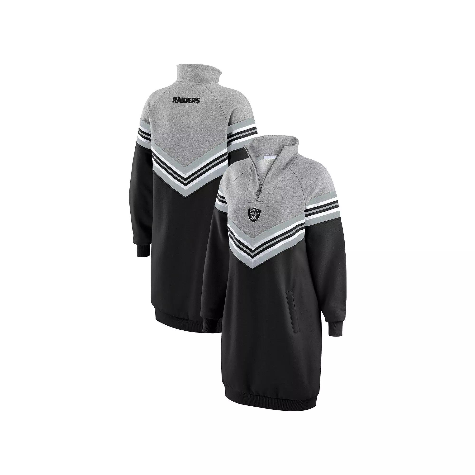 Women's WEAR by Erin Andrews  Black/Heather Gray Las Vegas Raiders Chevron Stripe Dress, Size: 2XL, Lvr Black Product Image