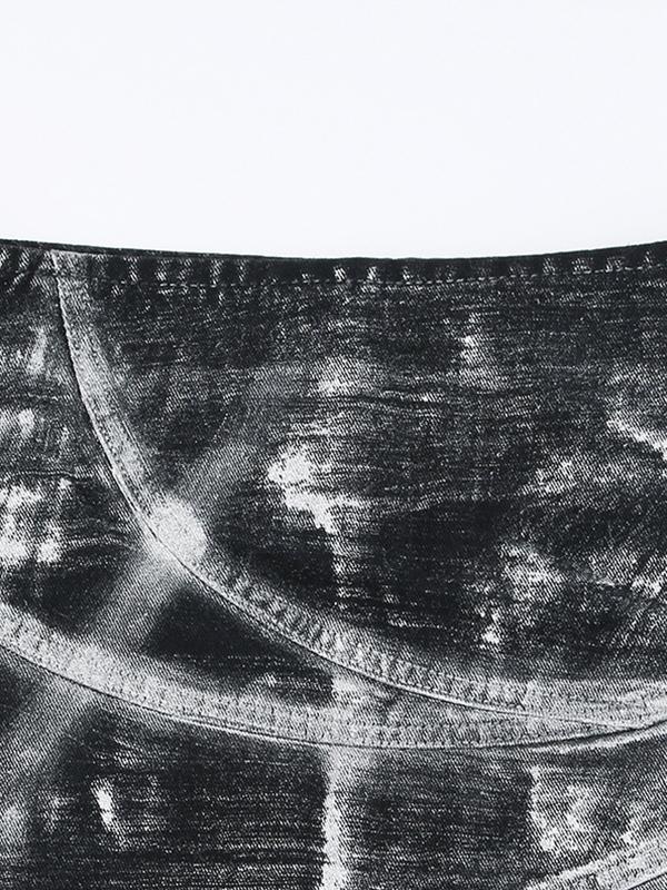 Distressed Tie Dye High Rise Denim Mini Skirt Product Image