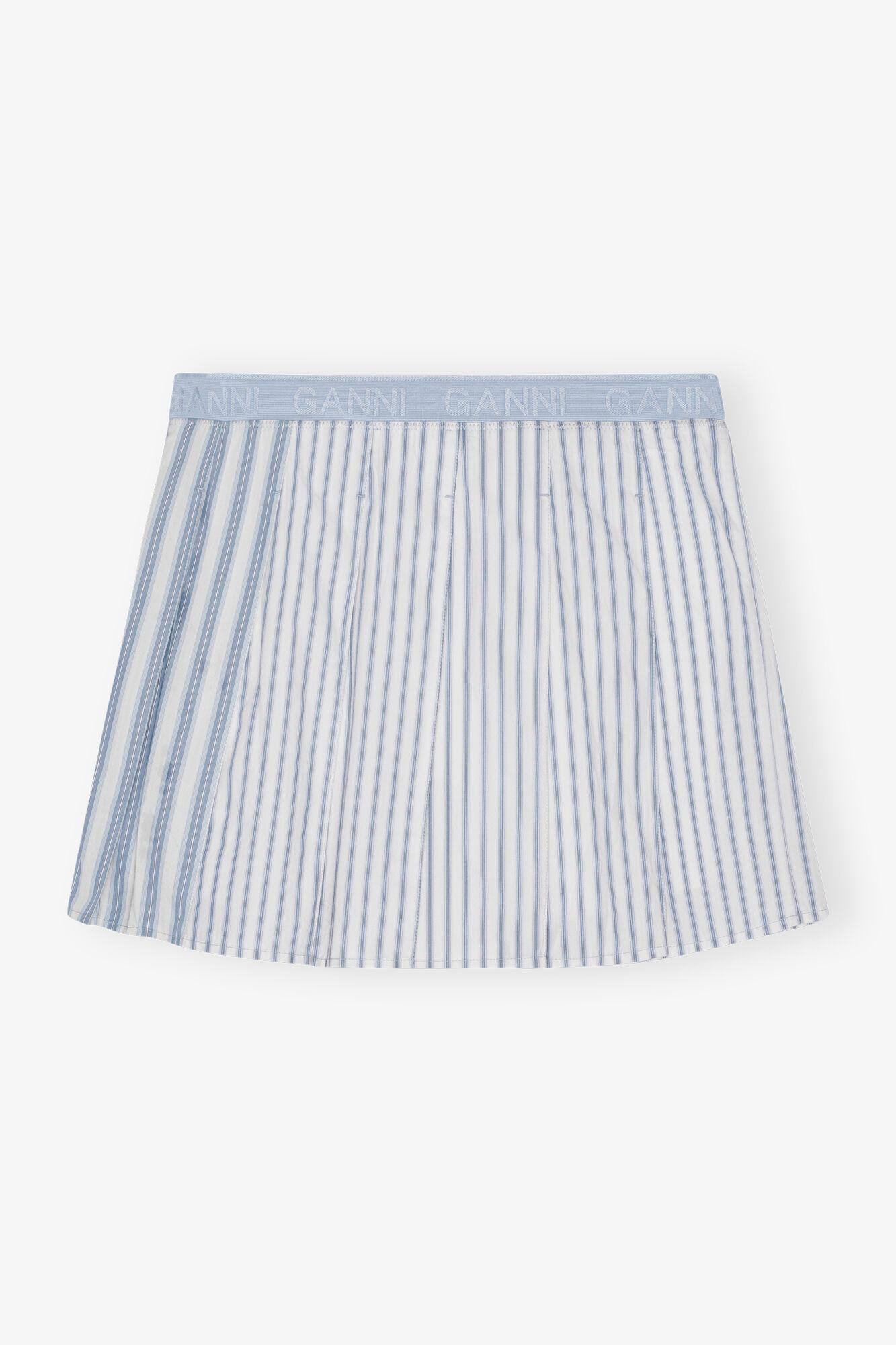 Blue Stripe Cotton Pleated Mini Skirt Product Image